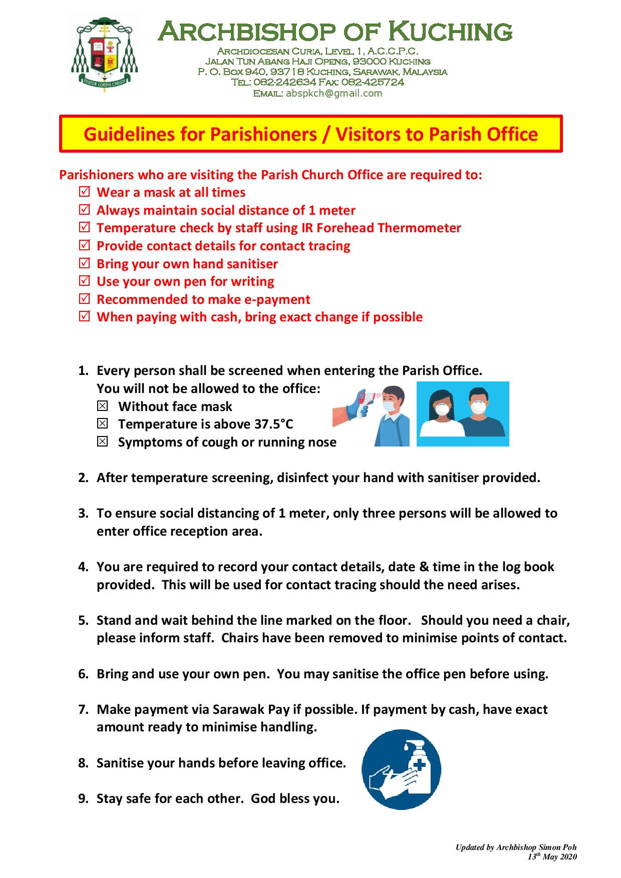 Guidelines for re-opening of Catholic Parish Offices and Churches