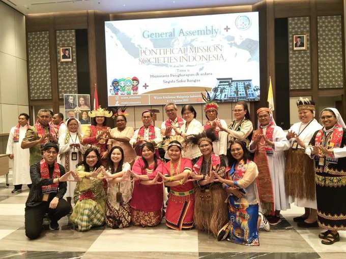 Delegates in traditional attire pose for a group photo during the General Assembly of the Pontifical Mission Societies in Indonesia. Photo credit- PMS via Fides News Agency